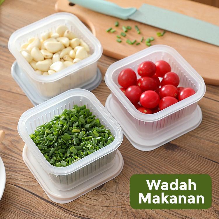 Keranjang Pengering Sayuran Buah 2in1 Saringan Multifungsi Mangkok Kotak Peniris dan Tutup