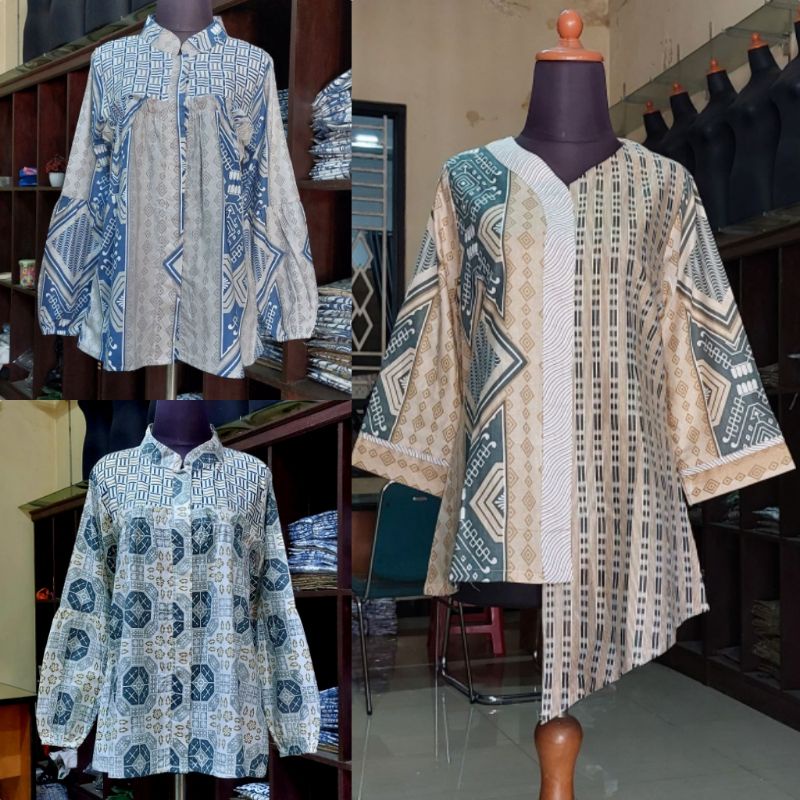 tey-17 Batik wanita ASJ SA HRB026 Kenongo Kemeja Tosca Pendek