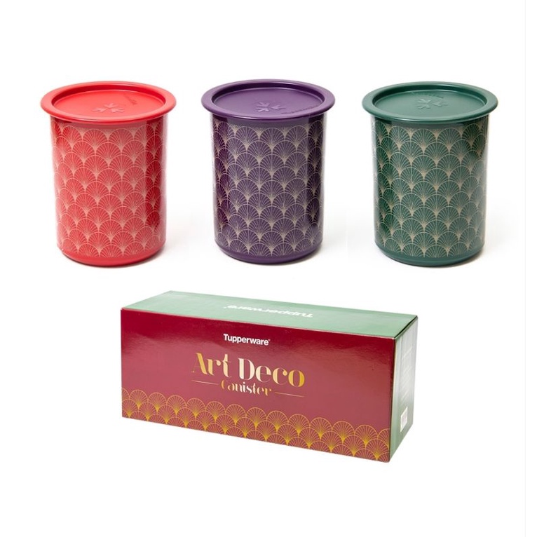 TUPPERWARE ART DECO CANISTER 3PCS / STOPLES DECO MERAH HIJAU UNGU