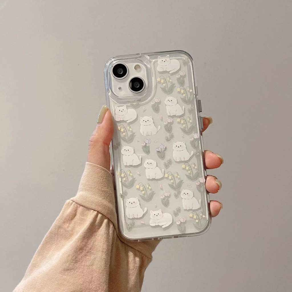 IPHONE Casing Ponsel Transparan Lembut Tulip Kucing Lucu Kompatibel Untuk Iphone14 13 12 11 Pro XS Max X XR 7 +8 Plus Shockproof Case TPU Cover