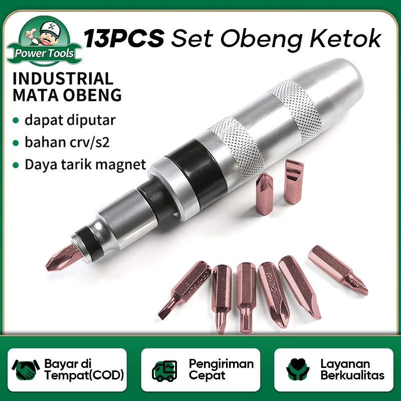 ISKU Obeng ketok set 13pcs Obeng getok putar set S2 Drill bit bahan non-karat Impact screwdriver set Box besi