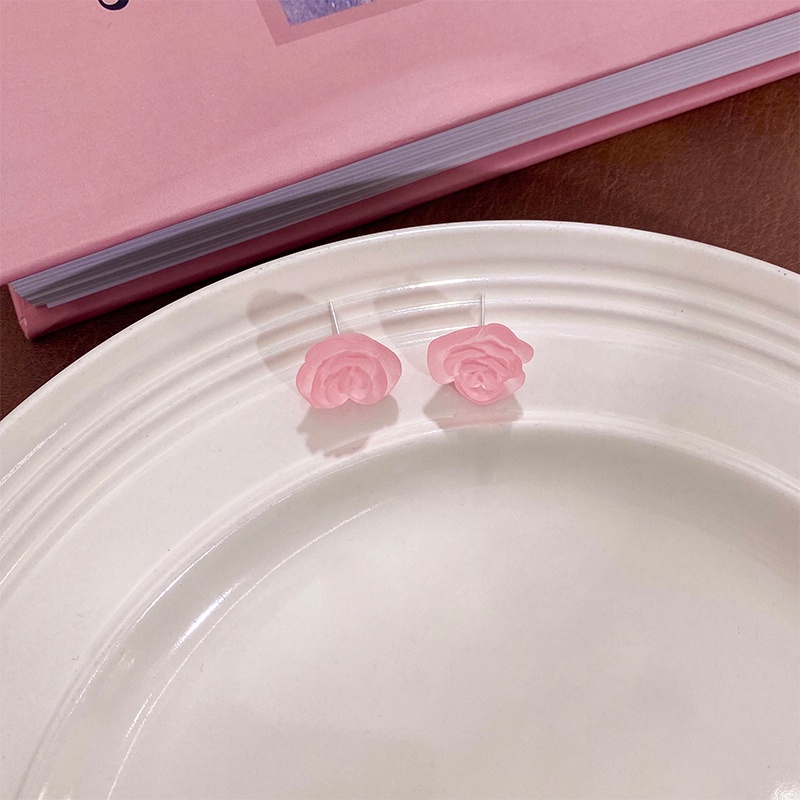 Pink Stud Earrings Ladies Anting Halus Anting Bunga Hati