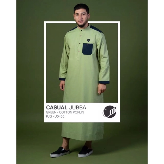Samase Jubba Jubah Jubbah Casual  U 045 P - Green - Cotton Poplin - Lengan Panjang