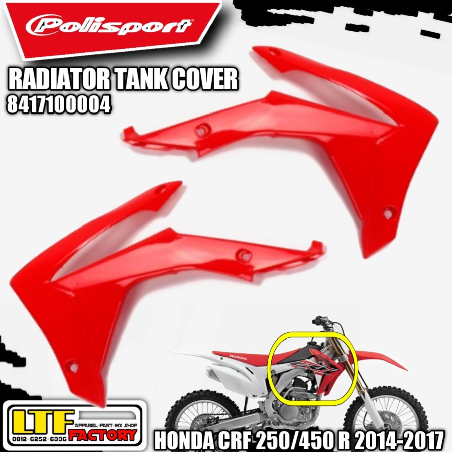 HONDA CRF 250 450 R - 2013 2014 2015 2016 2017 - POLISPORT Radiator Tank Cover Body Samping Depan Set Motocross Original - Merah - Putih - Hitam