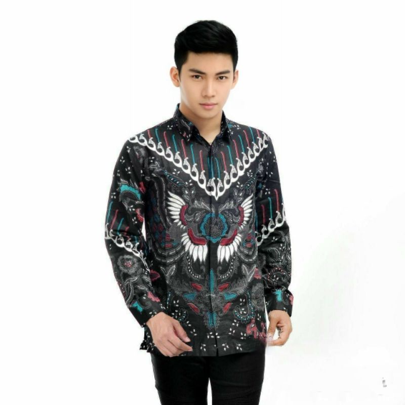 Kemeja Batik Pria Lengan Panjang BATIK HRB026 motif KERATONAN Kode 002 size M L XL XXL Reguler