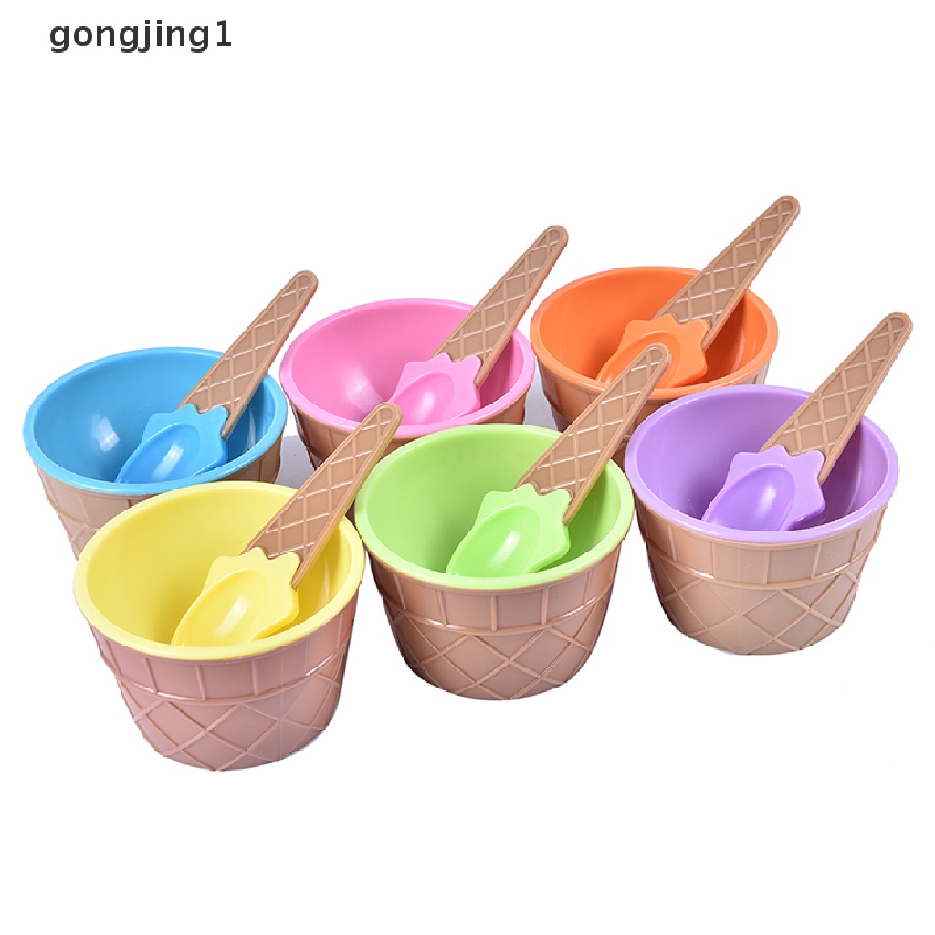 Ggg 6warna Mangkuk Es Krim Anak Ice cream Cup Mangkok Couple Hadiah Dessert Dengan Sendok ID