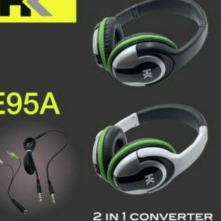 Paket Populer Headphone Headset HK E95A Stereo Sound Technology 2 in 1 Converter With Mic