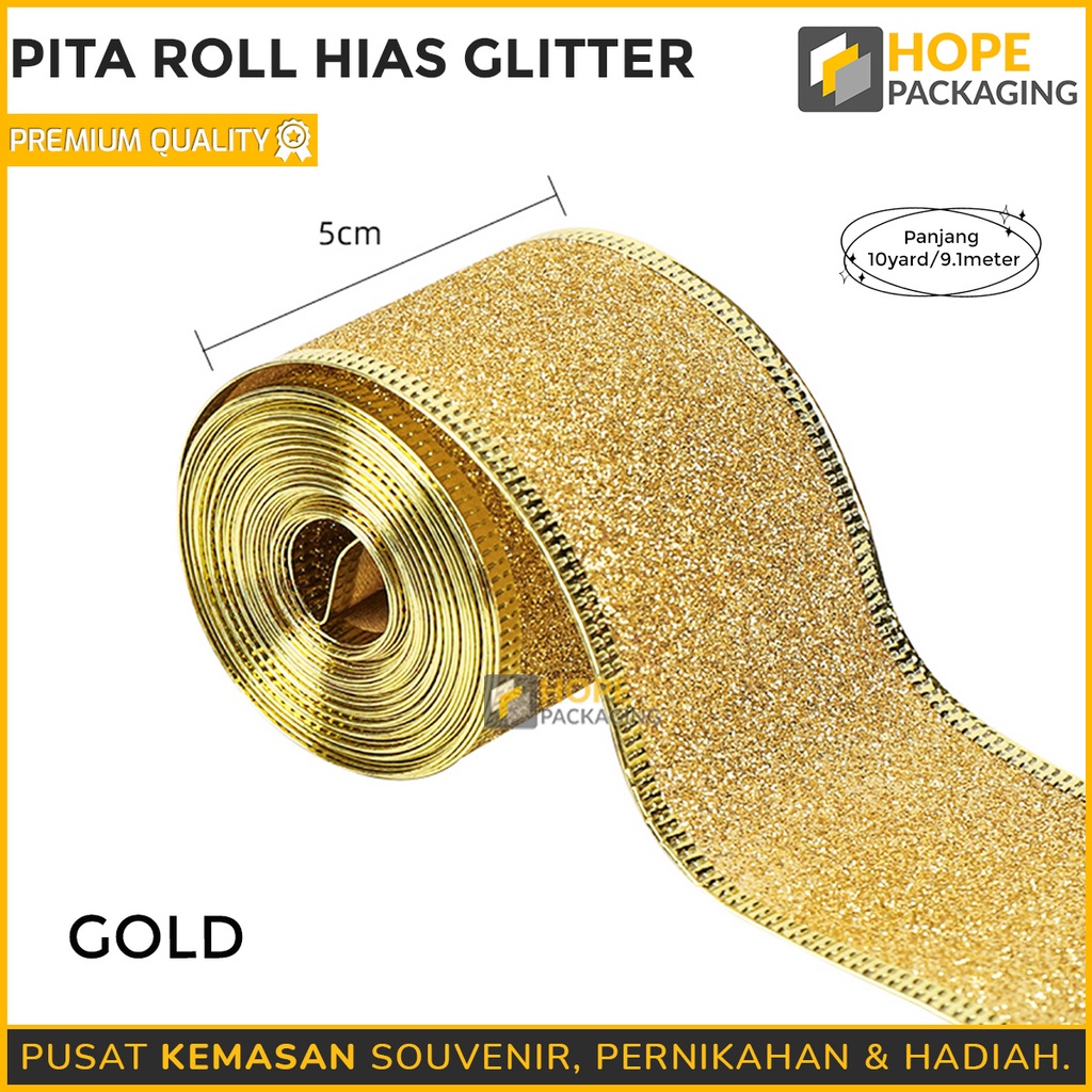 Pita Glitter  5 cm 10 yard / 9.1 meter  Pinggir Kawat Pita hias  halus