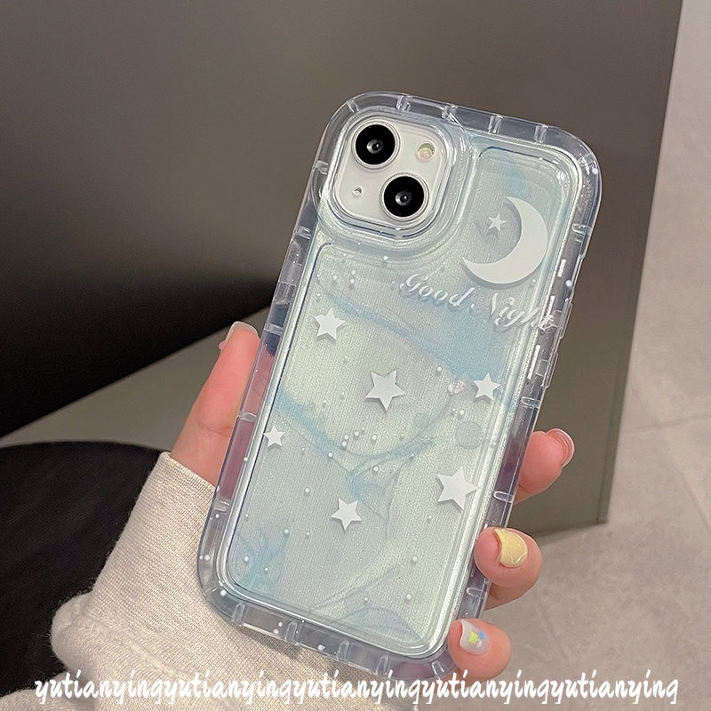 Case Compatible for iPhone 11 7 8 6 6S Plus 14 13 12 Pro Max XR X XS MAX Fantasy Ink Painting Starry Sky Star Moon Airbag Phone Soft TPU Clear Shockproof Back Cover