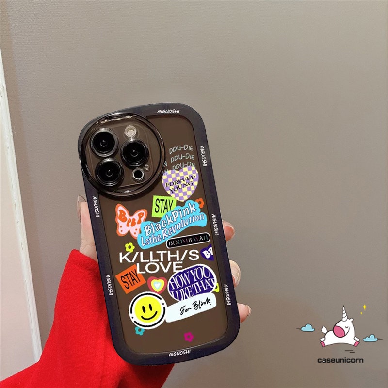 Casing Realme C35 C25 C31 C21Y C12 C11 C15 C25Y C25s Realme 9i 5 6i 5i 5s C20 C20A C3 C1 Trend Fashion Casetify BlackPink Stiker Lucu Label Smile Soft Airbag Shockproof Back Case