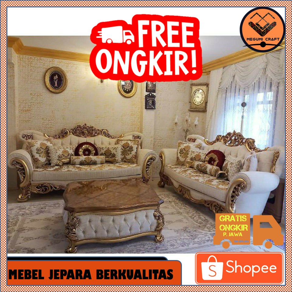 GRATIS ONGKIR SOFA TAMU KAYU JATI KURSI MEWAH JEPARA Kursi Tamu Sofa Bellagio Jumbo Big Size Full Uk