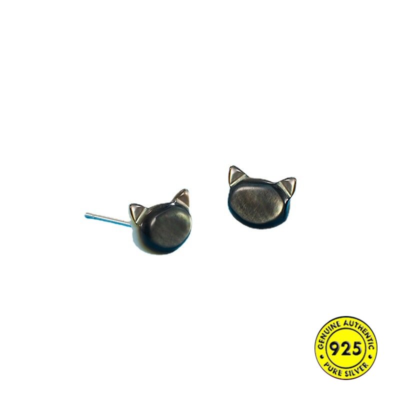 Giwang Telinga Imut 3D Kucing Hitam Putih Shell U1180