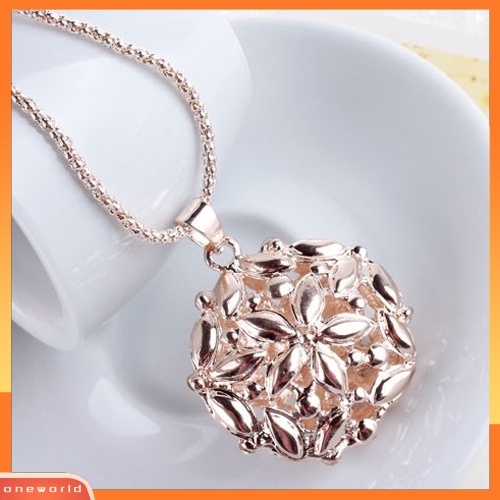 [WONE] Wanita Berlian Imitasi Mengkilap Berongga Bunga Liontin Rantai Panjang Sweater Kalung Perhiasan