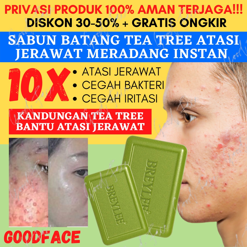 Sabun Jerawat BREYLEE Tea Tree Acne Soap Sabun Wajah &amp; Tubuh Berjerawat (80 gr)