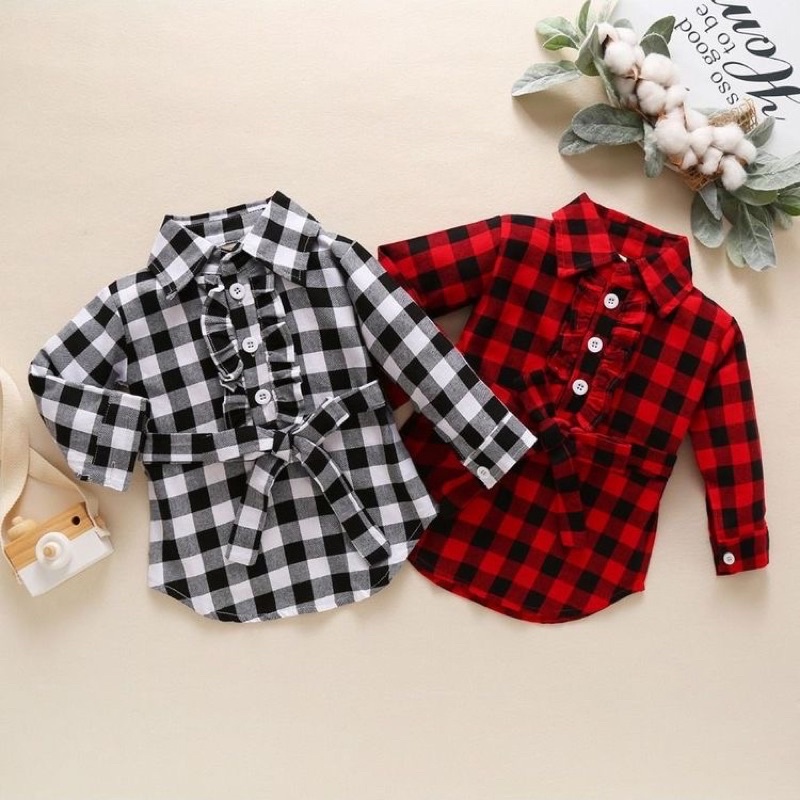 DRESS ANAK/DRESS ANAK KOTAK KOTAK/DRESS ANAK LENGAN PANJANG/KERAH/TUNIK ANAK/BISA COD
