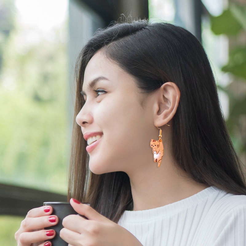 Fancyqube Trendi Lucu Kitten Ear Hook Kartun Gadis Bunga Kucing Anting Tekstur Manis Dan Segar Anting-Anting