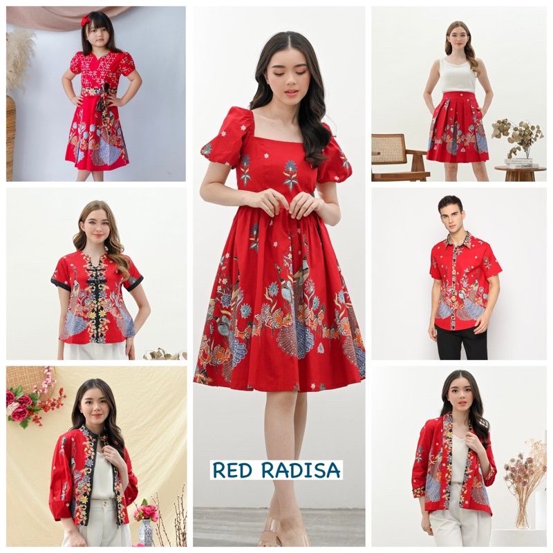 Couple batik keluarga modern edisi natal dan imlek / baju batik merah RED RADISA