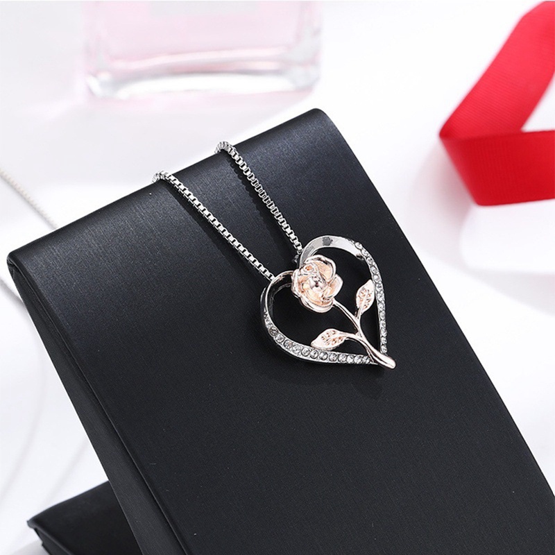 Kalung Fashion Wanita Perhiasan Aksesoris Desain Mawar Alloy Love Hias Kristal Necklace Untuk Wanita