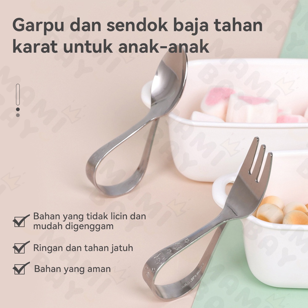 Mamibayi Sendok Garpu Anak Set Stainless Training Spoon Fork Anak Bayi