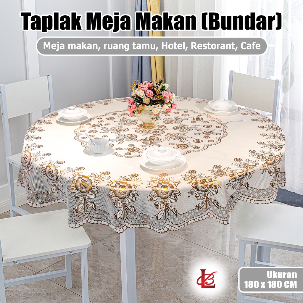 Taplak Meja Bulat Ukuran Diameter 180CM Anti Air Alas Bahan PVC / Taplak Alas Meja Makan Bundar Diameter 180CM  Ruang Tamu Anti Air ± 180cm / Taplak Meja Makan Bulet / Round Lace Renda 6-8 Kursi Anti Air Motif Termurah D45-C (88 BLANKET STORE)