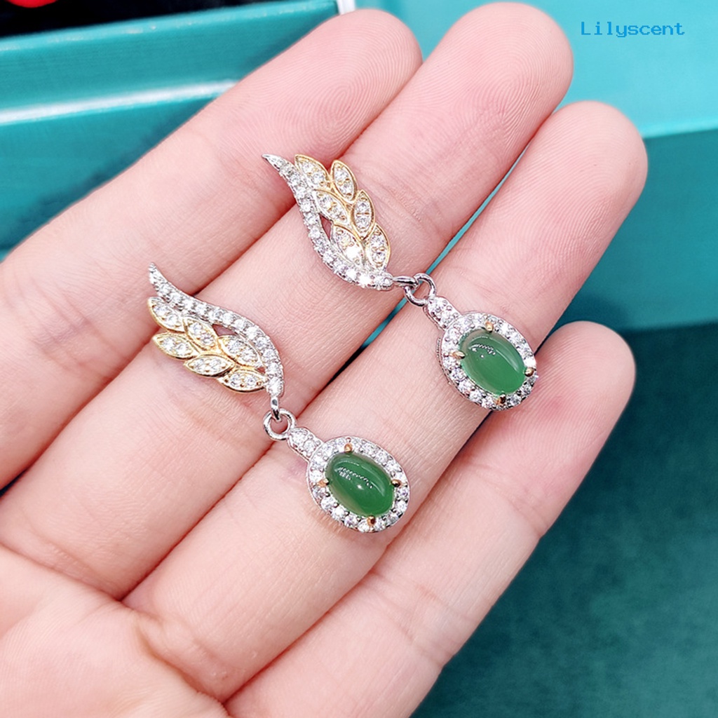 [LS] Wanita Anting Menjuntai Olive Leaf Rhinestones Perhiasan Warna Cerah Bentuk Sayap Stud Earrings Cincin Liontin Untuk Pernikahan