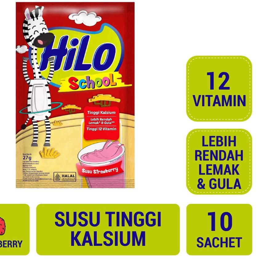 

Terlaris!! HiLo School Susu Strawberry 10 Sachet - Susu Tinggi Kalsium Lebih Rendah Gula;