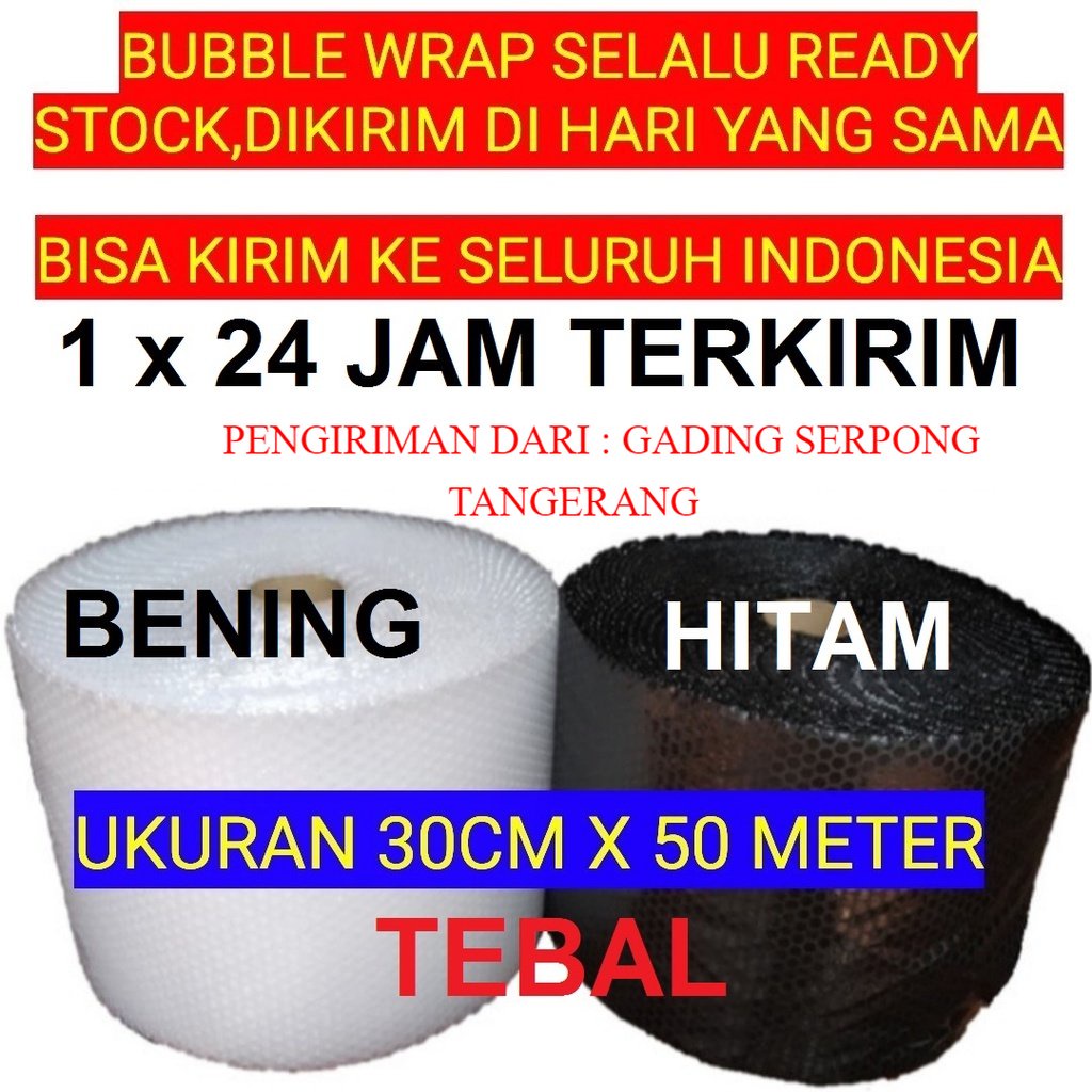 

Bubble Wrap Roll Hitam Bening 30cm x 50 Meter Jawa Barat Bekasi