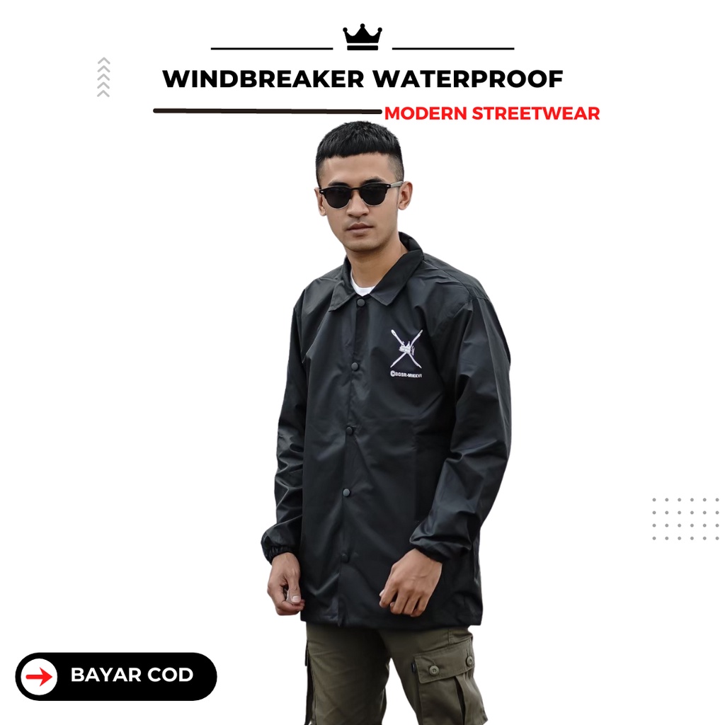 Jaket Coach Jacket Pria Parasut Hitam Los Angeles Windbreaker BGSR