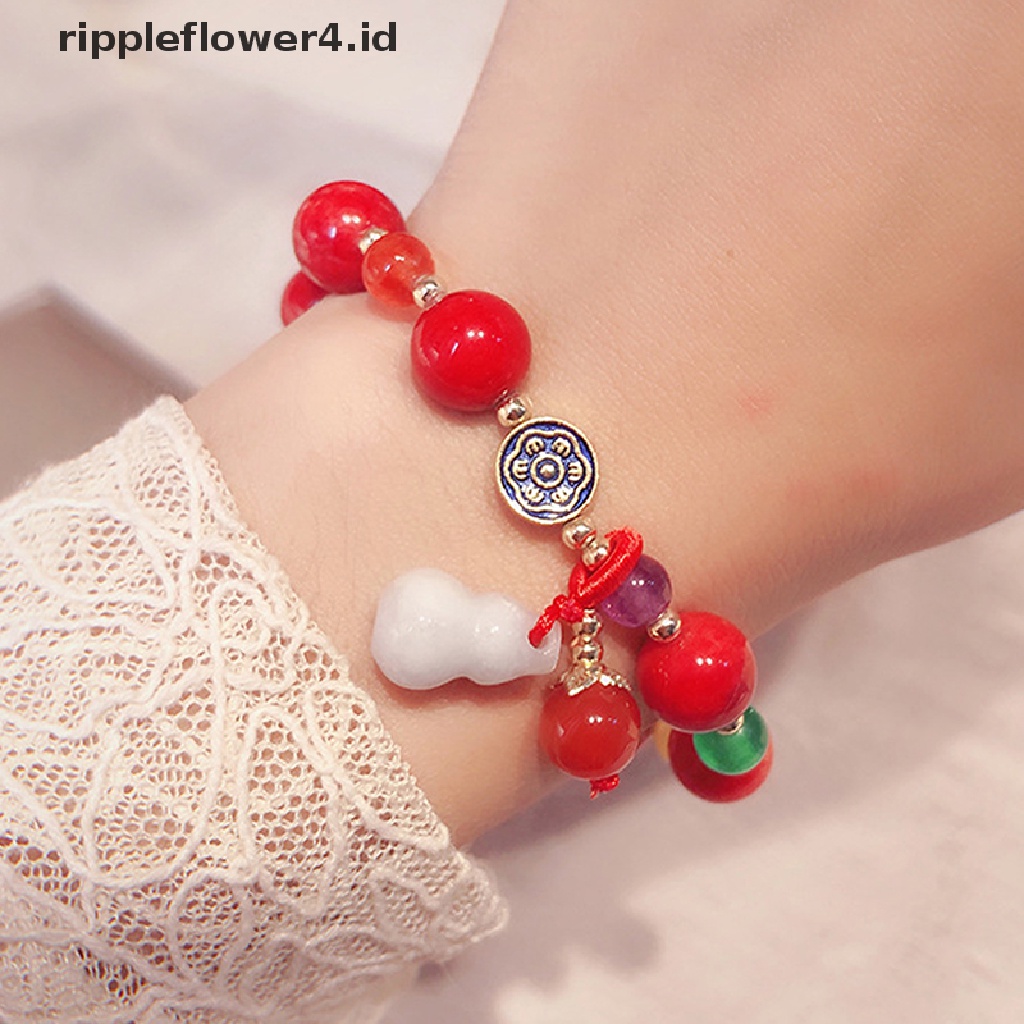 {rippleflower4.id} &amp; Gelang Manik-Manik Kalsedon Wanita Gelang Couple Labu Hijau~