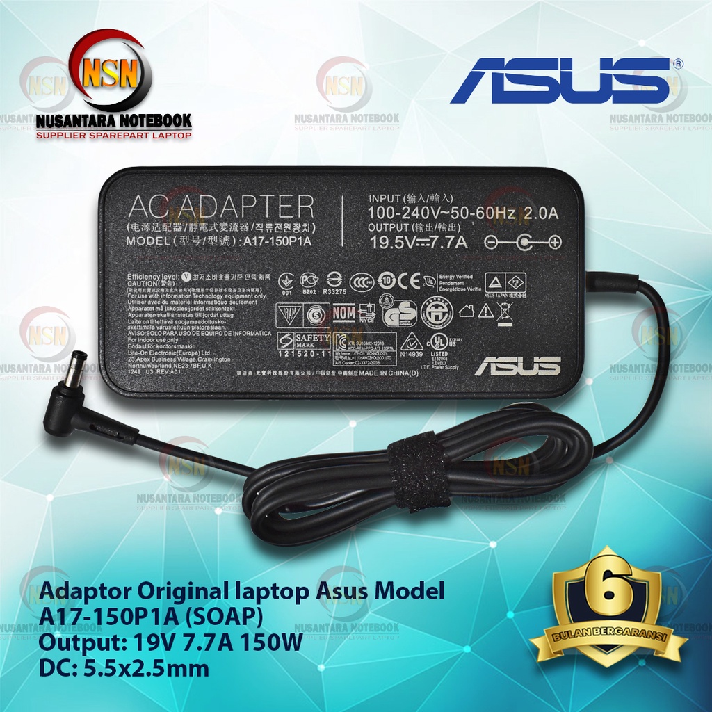 Adaptor Charger Original Laptop Asus A17-150P1A (SOAP) 19V 7.7A 150W 5.5x2.5mm