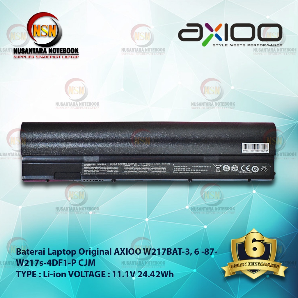 Baterai Original AXIOO W217BAT-3 6 -87- W217s-4DF1-P CJM 11.1V 24.42Wh