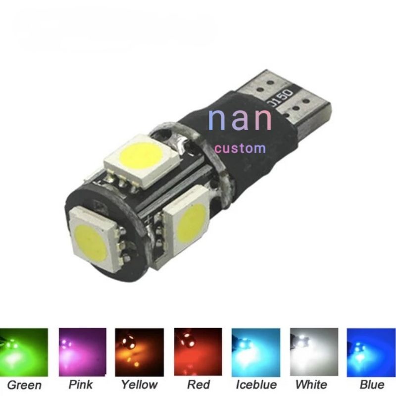 lampu senja t10 5 mata 2 mode flash strobo biru / LED SENJA MOBIL MOTOR T10 CANBUS 5 SMD FLASH KEDIP