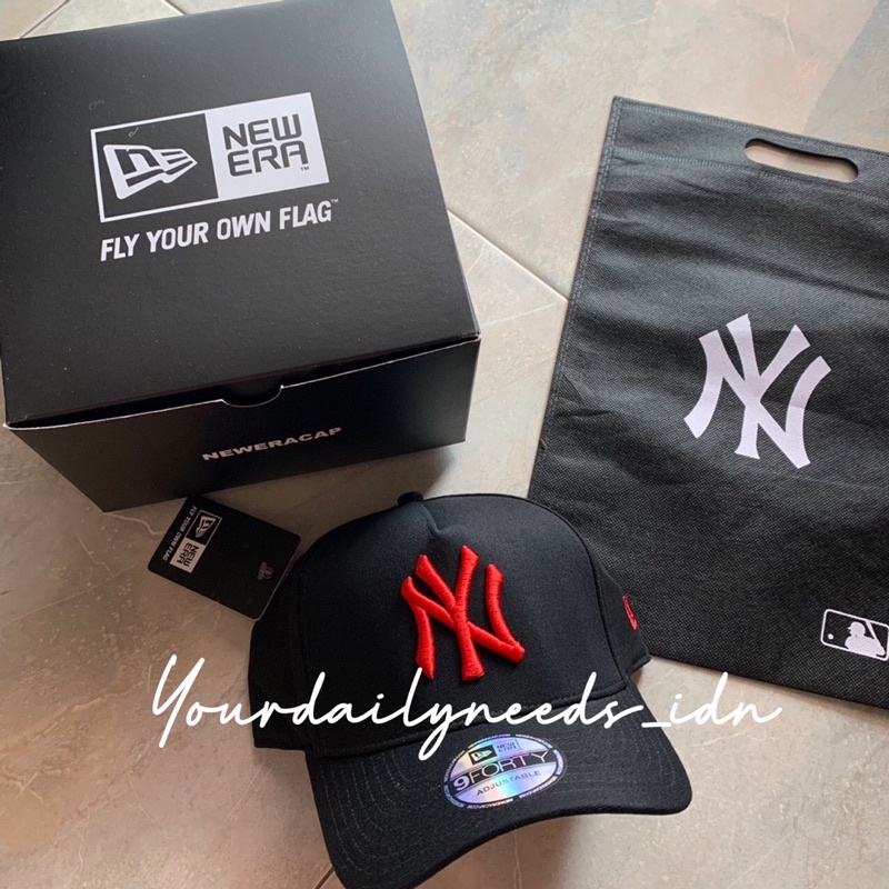 TOPI BASEBALL MLB NEW ERA NY LOGO MERAH HITAM FULLTAG FREE TOTEBAG [READY]