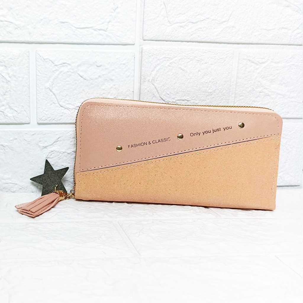 Dompet Panjang Wanita Zipper Fashion Korea Style Dompet Clutch Cewek 1 Resleting PU Multifungsi Satu7an D82