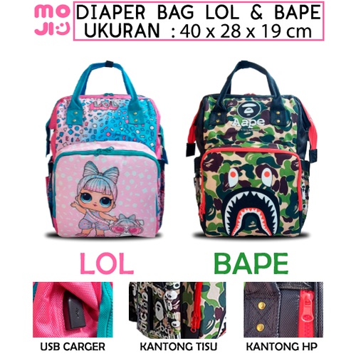 MOJI - Diaper Bag Mickey &amp; Minnie - Tas Disney Bayi - Tas Popok Susu Bayi Karakter Kombinasi