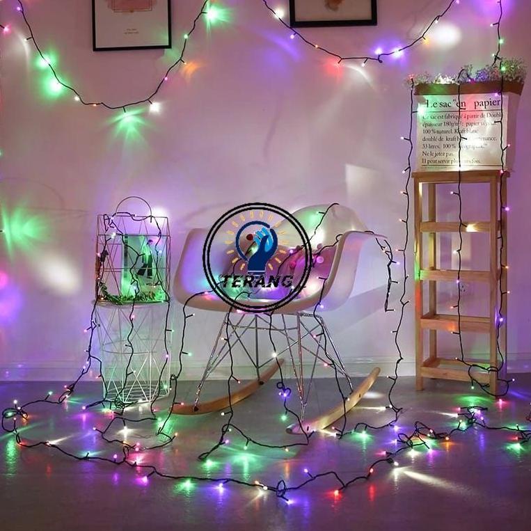 Lampu tumblr/lampu natal led/tumblr light/tumblr led 7warna lancip/roket/100led/Kabel Hitam –TGR.21D