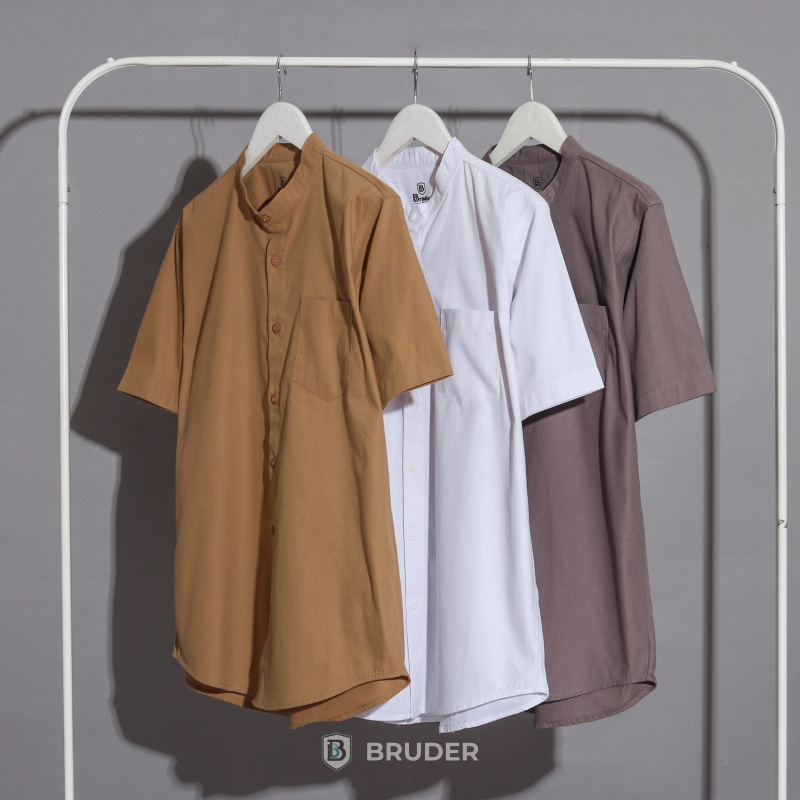 Baju Kemeja Koko Pria Kerah Shanghai Lengan Pendek Polos Basic - By Bruder