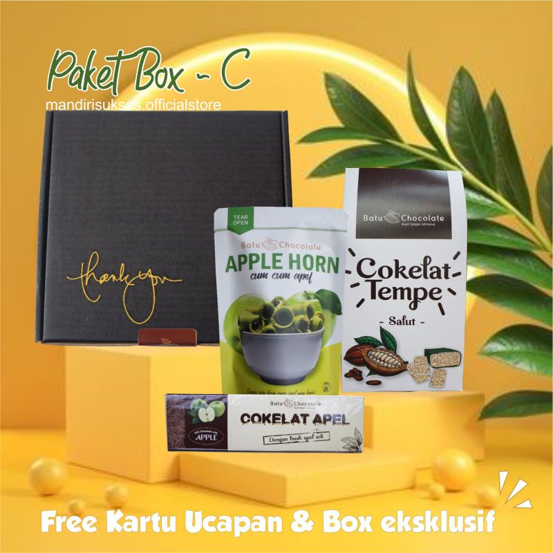 One Mandiri Sukses ~ Paket Box  [ C ] - Isi : Cokelat Apel, Cokelat Tempe Salut, Apple Horn - Oleh Oleh Khas Malang Batu