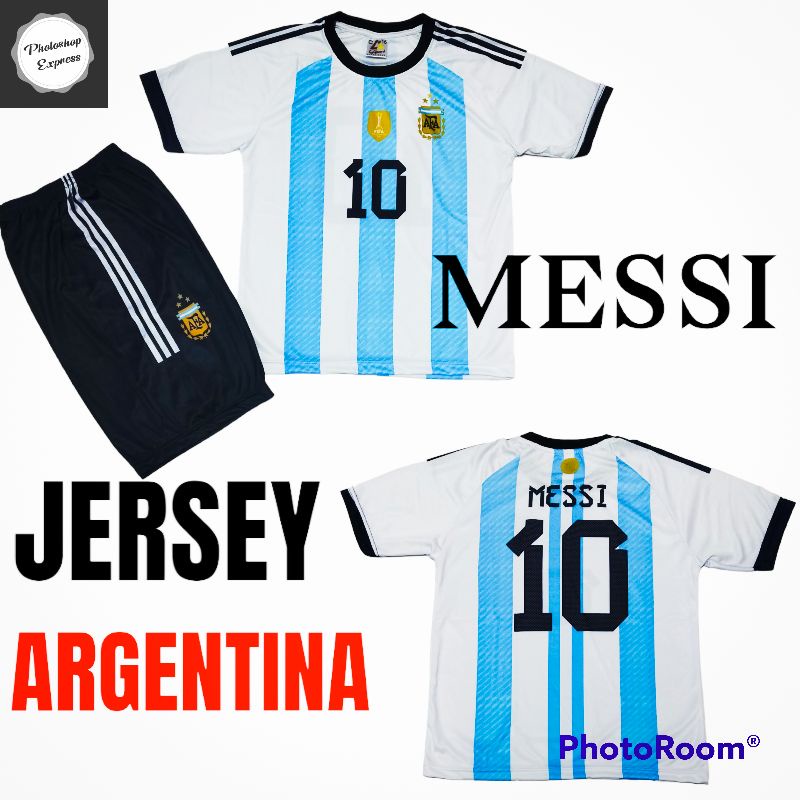 SETELAN BAJU BOLA ARGENTINA PIALA DUNIA QATAR 2022UMUR 5-12THN GRATIS SABLON NAMA