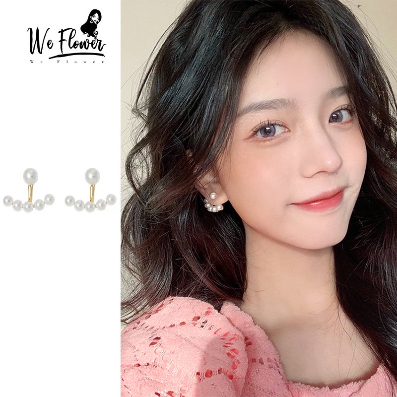 We Flower Korea Mutiara Manik-Manik Stud Anting Untuk Wanita Perempuan Elegan Kait Belakang Anting Pertunangan Pesta Fashion Telinga Perhiasan