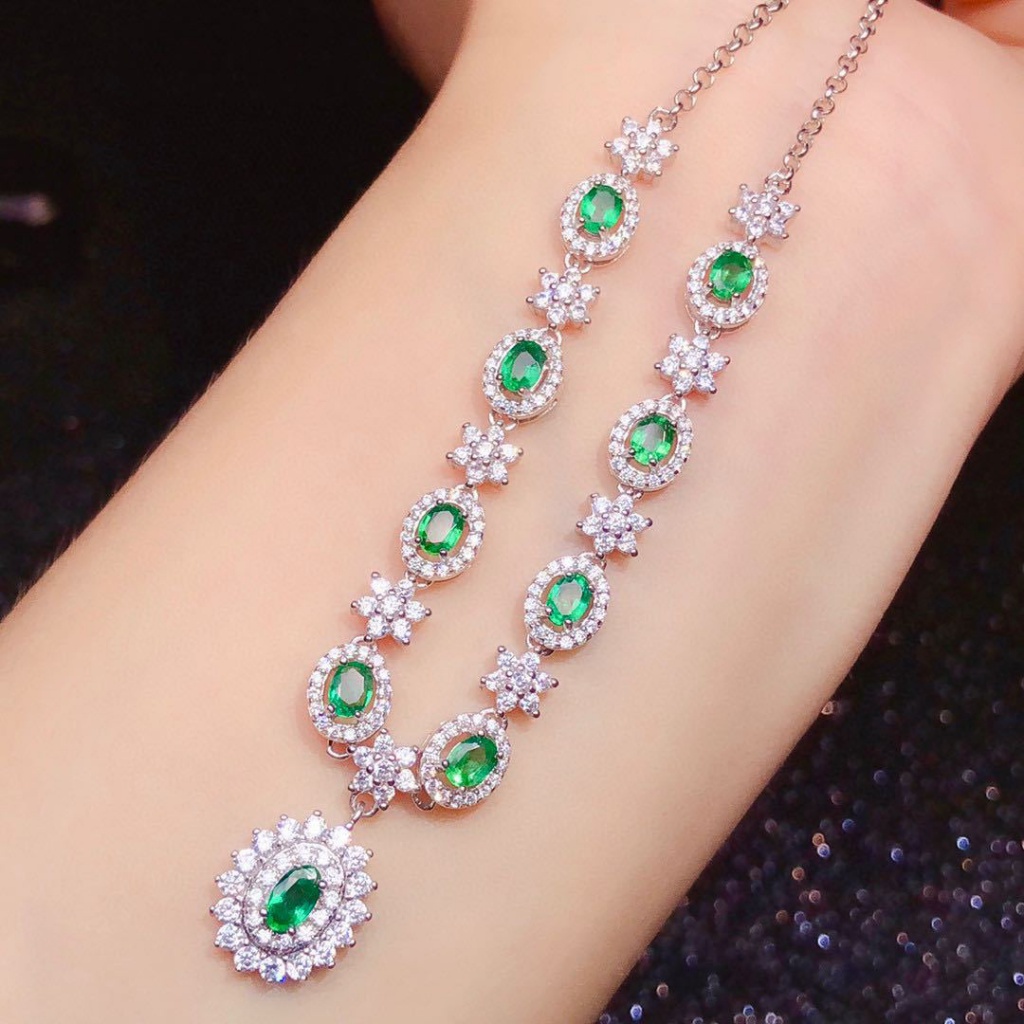 Influencer Siaran Langsung Penjualan Panas Mewah Full Berlian Buatan Zamrud Asli Tourmaline Colorful Treasure Pendant Female Tem