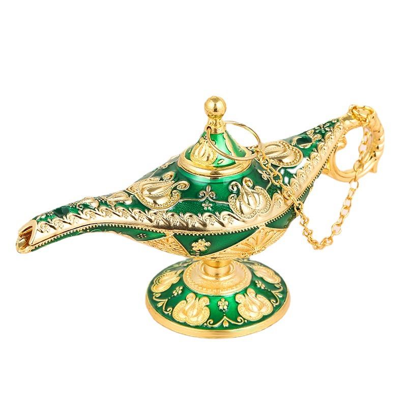 Magic Lampu Ajaib Metal Carved Hollow Lampu Aladdin Lamp Magic Genie Light Wishing Pot Decor