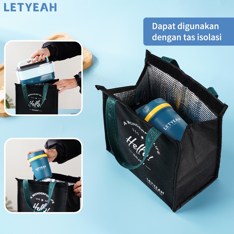 letyeah lunch box set /1600ml kotak makan 2 tingkat anti bocor dengan cangkir sup portabel tas bekal /free sendok