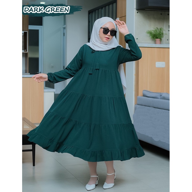 Sandra Midi Dress Wanita Kekinian Gamis Rayon Polos Premium Terbaru Busui Daily Outfit