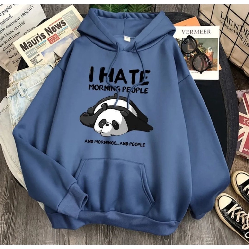 Hoodie Sweater I HATE Jumper Jacket Pria Wanita Oversize Kasual Daily Fashion Santai Korean Style Motif Cute