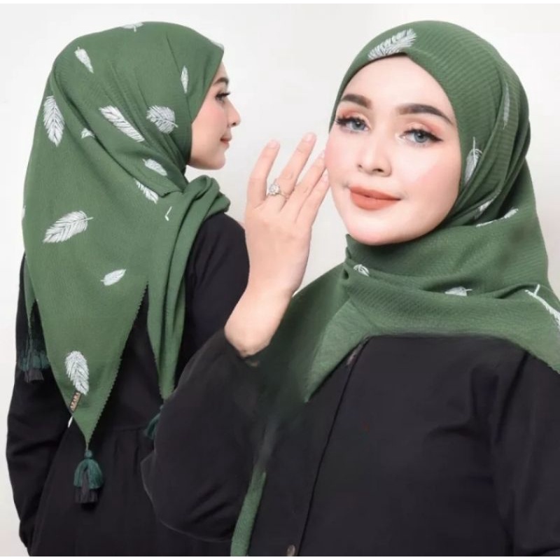 Hijab segiempat voal wafeel jambul/Hijab segiempat motif/Ukuran 110x110cm