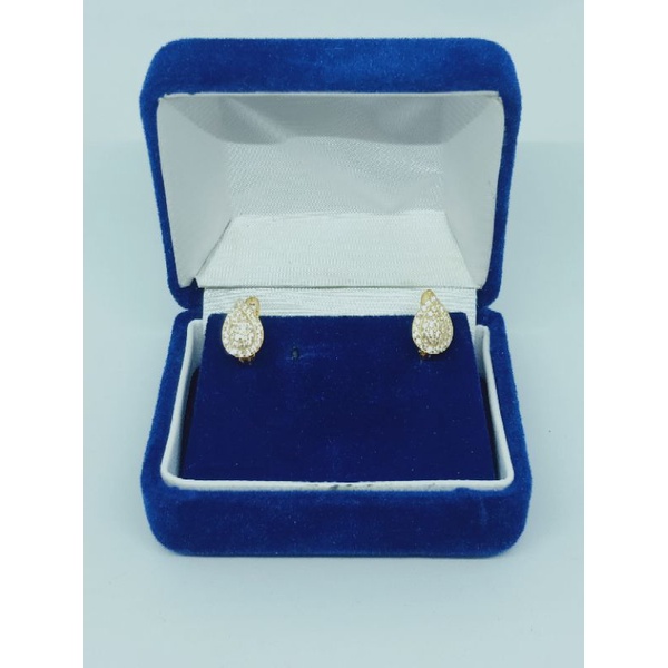 anting jepit tears mata putih perak asli silver 925 lapis emas- perhiasan anting perak asli berlapis emas