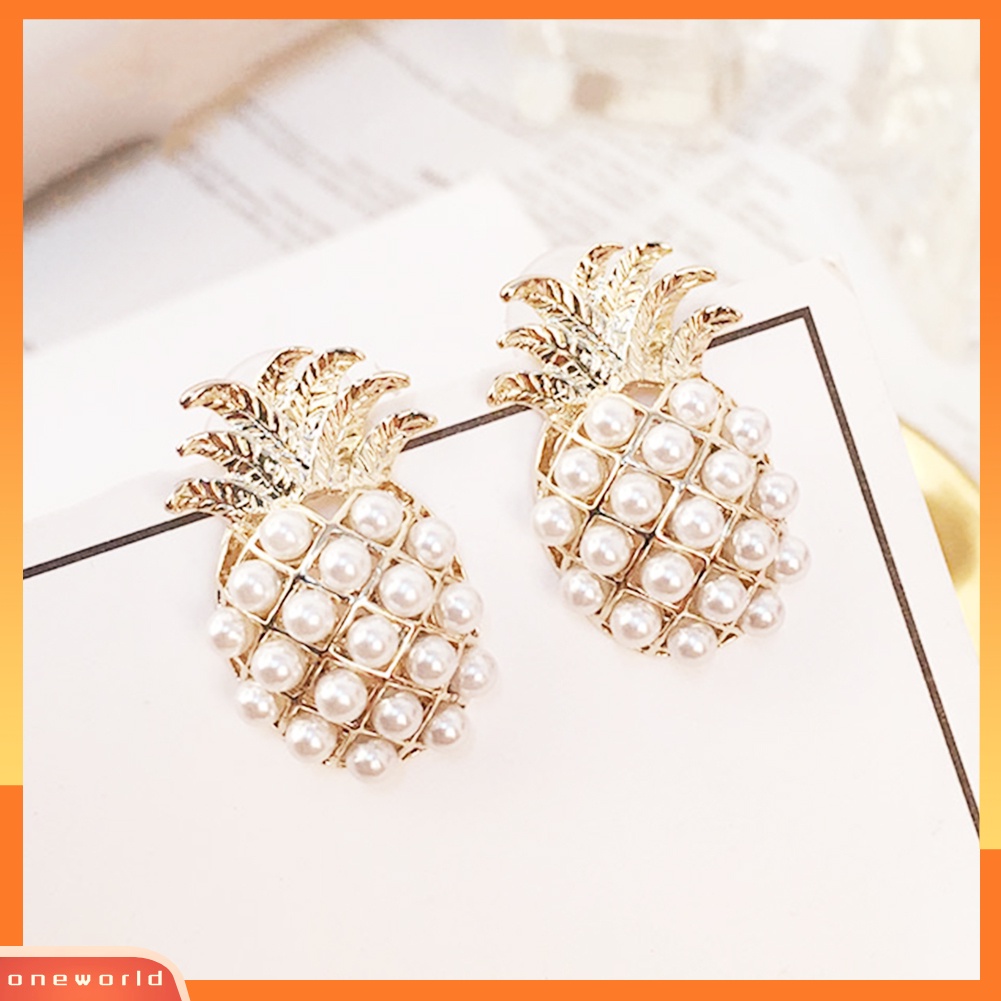 [WONE] Fashion Wanita Bentuk Nanas Mutiara Imitasi Hias Telinga Studs Earrings Perhiasan Hadiah
