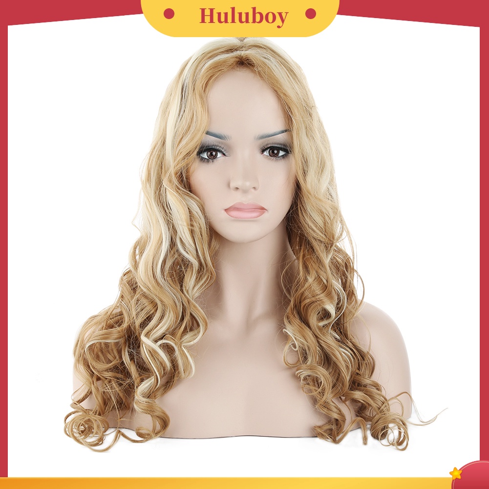 Wig Rambut Cosplay Model Panjang Gelombang Warna Pirang Natural Untuk Wanita