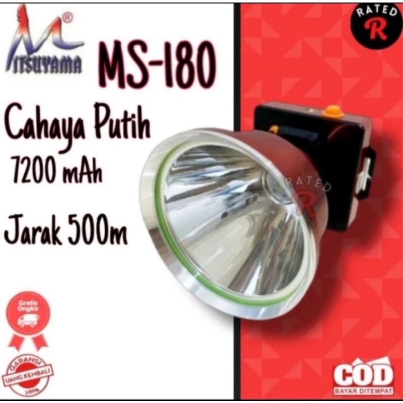 Senter Kepala Mitsuyama 200 Watt MS-180P MS180P Super Terang LED Putih